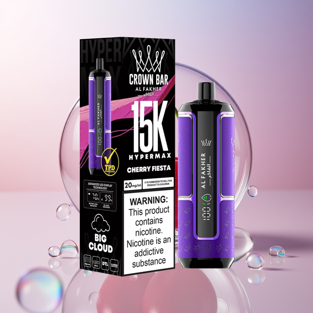 Al Fakher Crown Bar 15K Hypermax Italia Ingrosso Kit Disposable 22ml 600mAh Type-C Ciliegia Fiesta