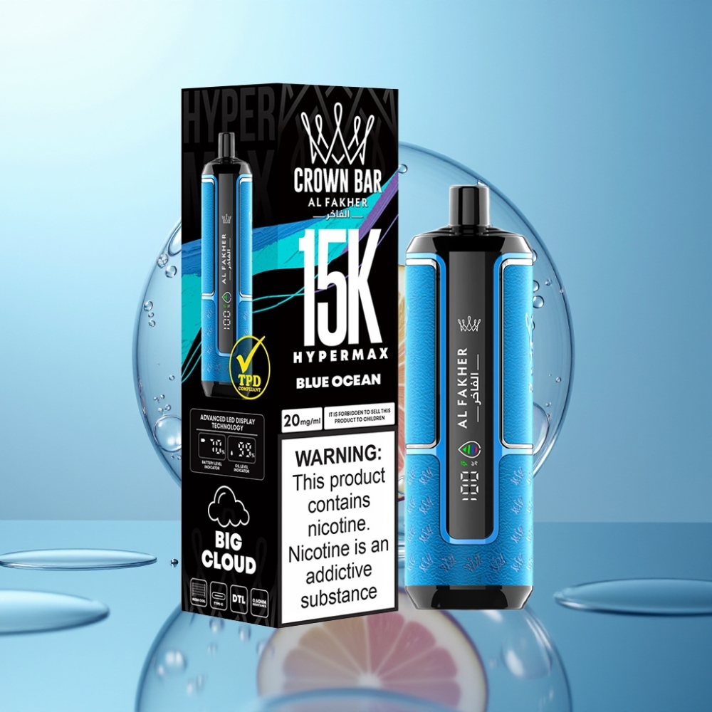 Al Fakher Crown Bar 15K Hypermax Italia Ingrosso Sigaretta elettronica usa e getta Kit 22ml 600mAh Blu Oceano