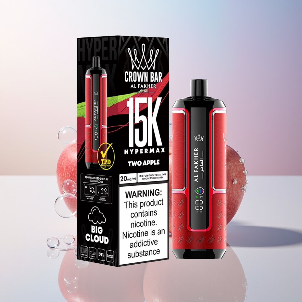 Al Fakher Crown Bar 15K Hypermax Italia Ingrosso Sigaretta elettronica usa e getta Kit Due Mele – 22ml, 15.000 Puff, 600mAh, Tipo-C