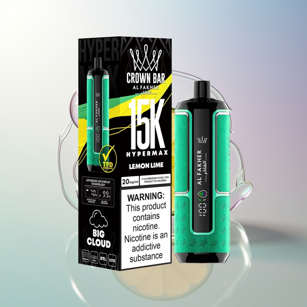 Al Fakher Crown Bar 15K Hypermax Italia Ingrosso Sigaretta elettronica usa e getta Kit Limone Lime 22ml 600mAh 20mg