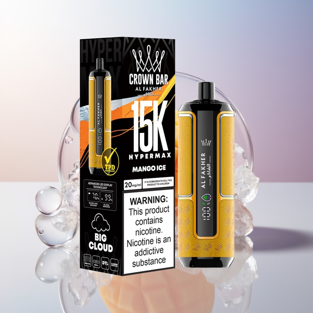 Al Fakher Crown Bar 15K Hypermax Italia Ingrosso Sigaretta elettronica usa e getta Kit Mango Ghiaccio 22ml 600mAh