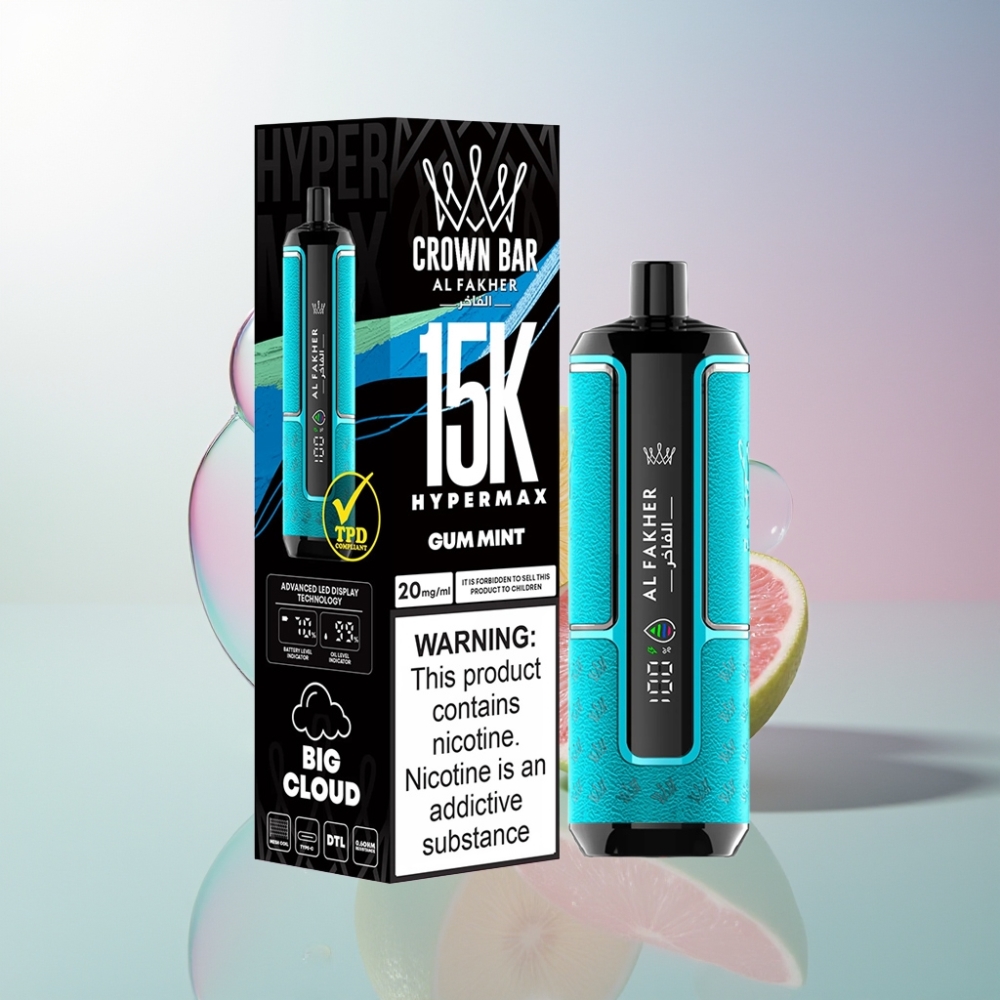 Al Fakher Crown Bar 15K Hypermax Italia Ingrosso Sigaretta elettronica usa e getta Kit Menta Gomma 22ml 600mAh 20mg