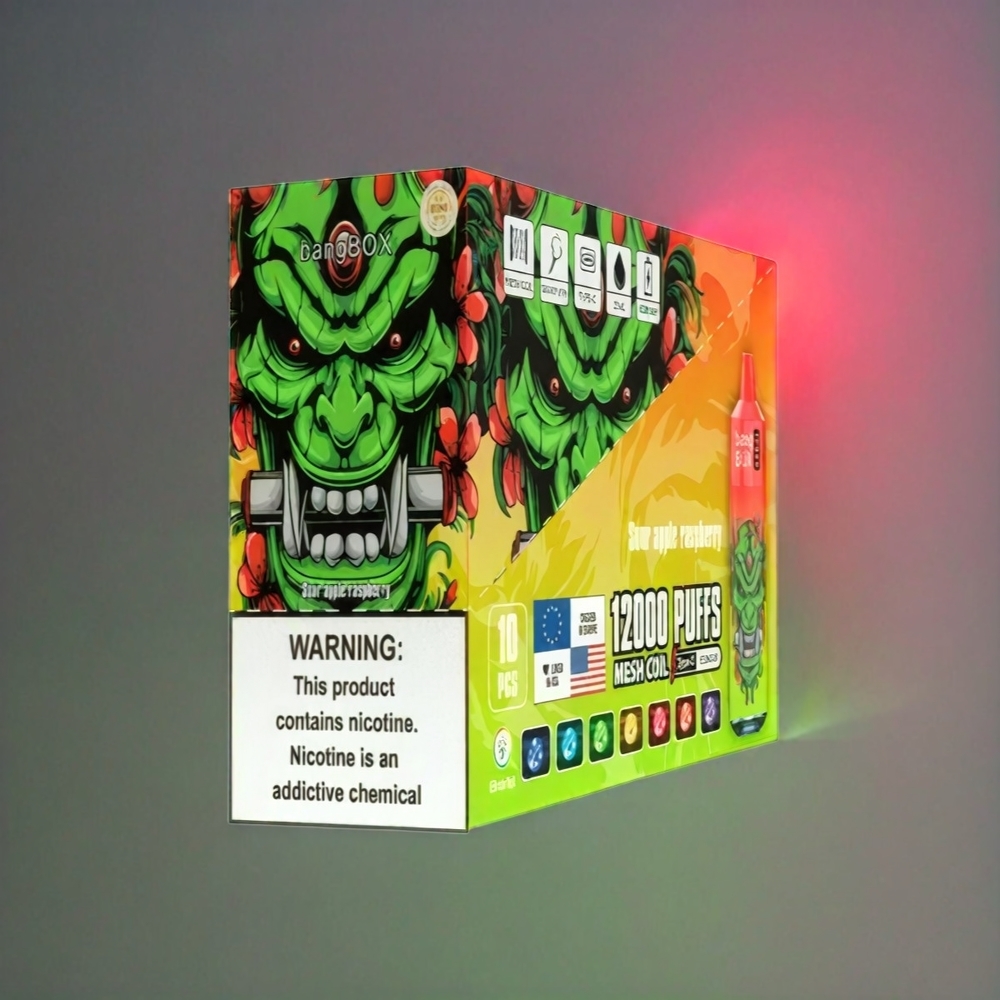 Italia Ingrosso Bang Box 12000 Puffs Vape Mela Acida Lampone con 23ML Liquido, 650mAh Batteria, USB Type-C, Sale Nic 0%-5%