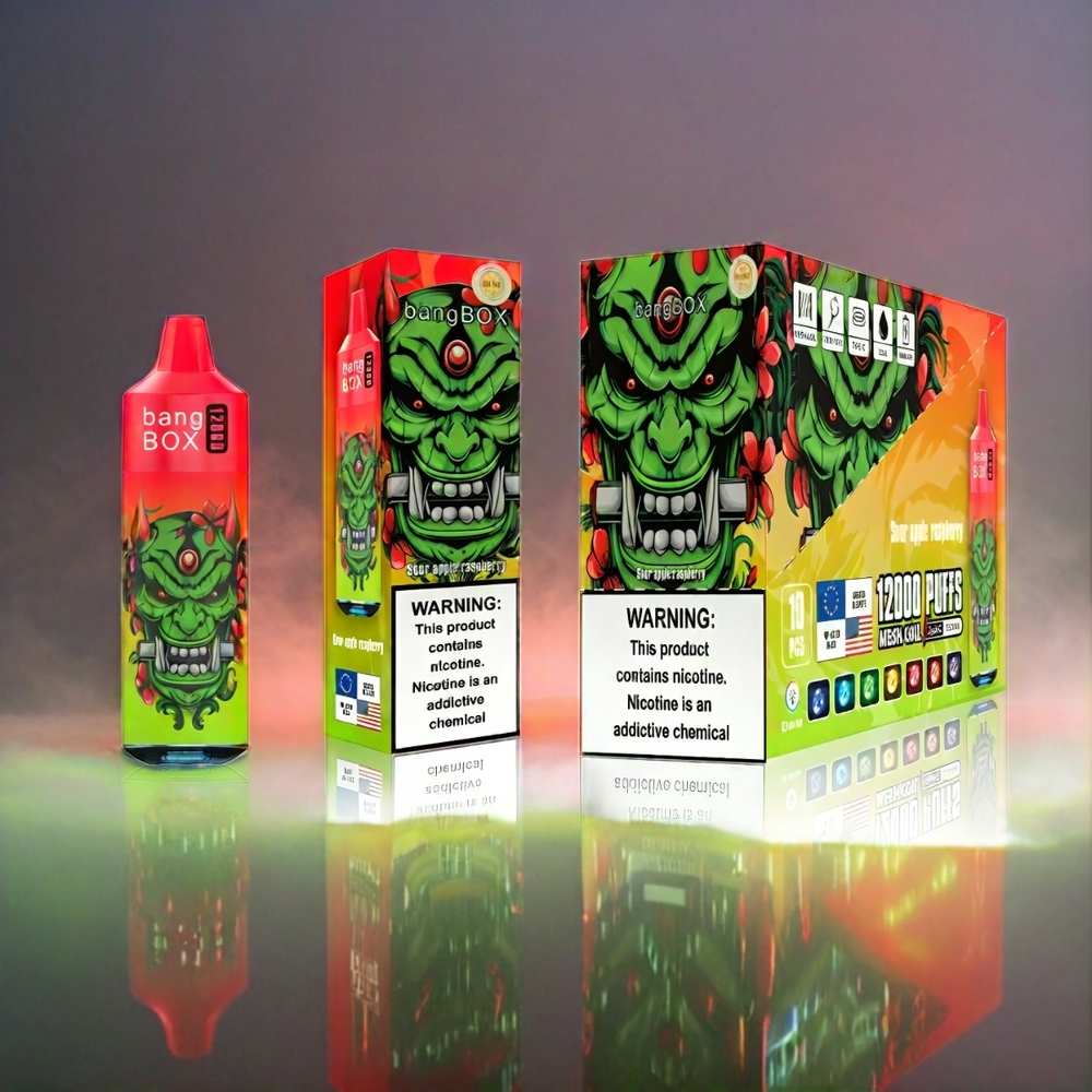 Italia Ingrosso Bang Box 12000 Puffs Vape Mela Acida Lampone con 23ML Liquido, 650mAh Batteria, USB Type-C, Sale Nic 0%-5%