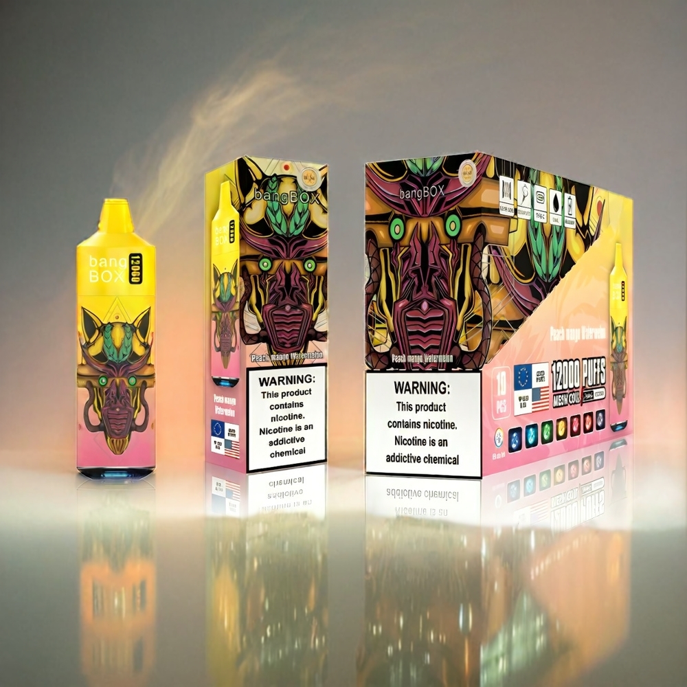Italia Ingrosso Bang Box 12000 Puffs Vape Pesca Mango Anguria - 23ML Liquido, 650mAh Batteria, Tipo-C USB, Nic Salata 0%-5% - 1 Scatola 10 Pezzi