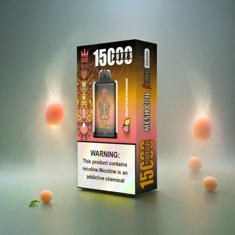 Bang Box 15000 Puffs Italia Ingrosso - Mango Pesca Anguria: 23ml E-liquid, 650mAh Batteria, 15000 Puffs, Tipo-C USB, Confezione da 10 pezzi.