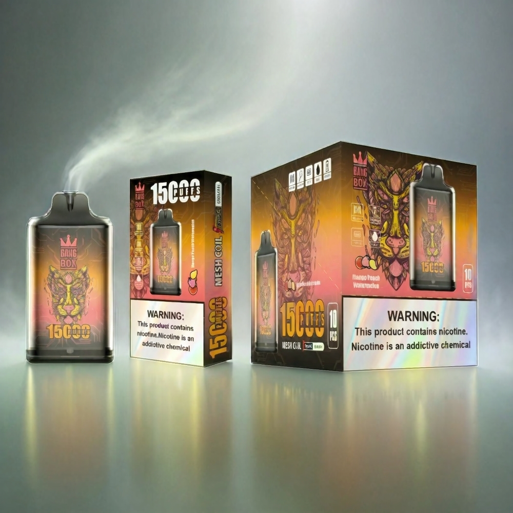 Bang Box 15000 Puffs Italia Ingrosso - Mango Pesca Anguria: 23ml E-liquid, 650mAh Batteria, 15000 Puffs, Tipo-C USB, Confezione da 10 pezzi.