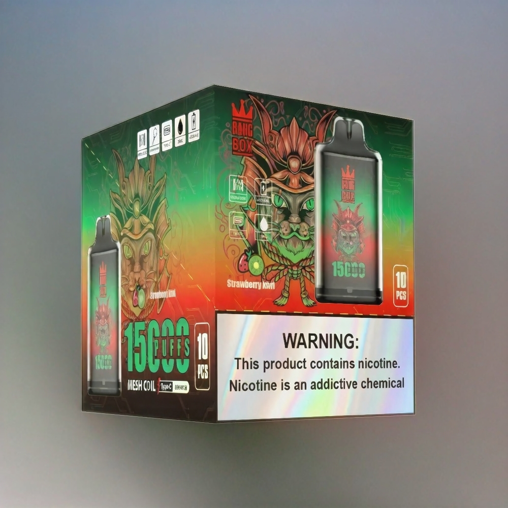 Bang Box 15000 Puffs Italia Ingrosso Vape Fragola Kiwi e Bang Box 15000 Puffs con 23ml E-Liquid, 650mAh Batteria, 15000 Puffs, Tipo-C USB, Confezione da 10 Pezzi