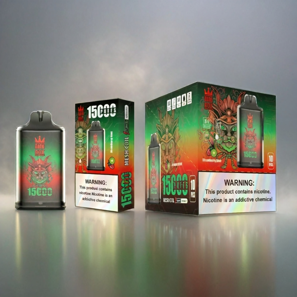 Bang Box 15000 Puffs Italia Ingrosso Vape Fragola Kiwi e Bang Box 15000 Puffs con 23ml E-Liquid, 650mAh Batteria, 15000 Puffs, Tipo-C USB, Confezione da 10 Pezzi