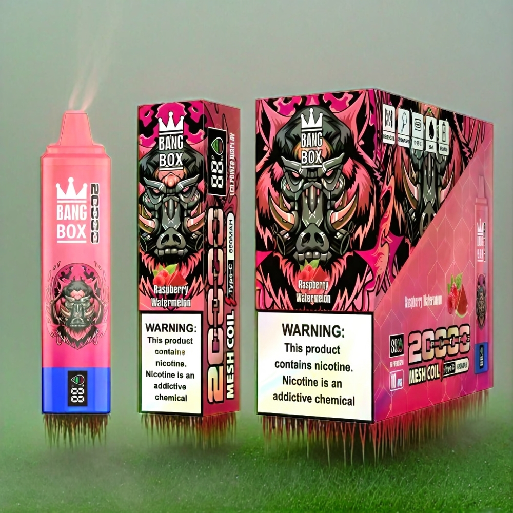 Bang Box 20000 Puffs Italia Ingrosso Vape Lampone Anguria - 0% 2% 3% 5% Nicotina, 35ml E-Liquido, 850mAh Ricaricabile, Schermo Intelligente, Mesh Coil, 200 Pezzi per Cartone