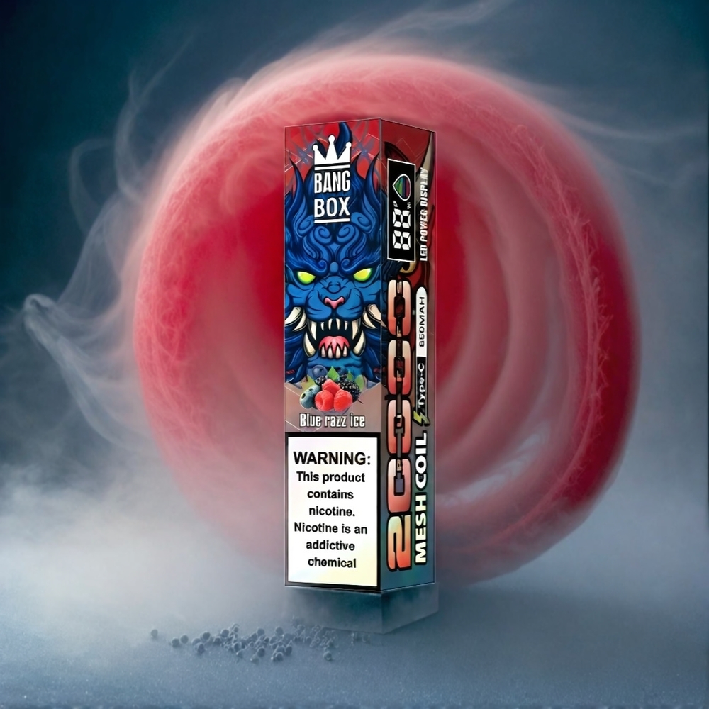 Italia Ingrosso Bang Box 20000 Puffs Vape Blue Lampone Ghiaccio con 0%/2%/3%/5% Nicotina, 35ml e 850mAh Ricaricabile