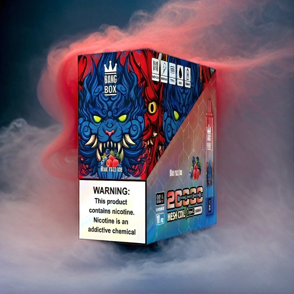 Italia Ingrosso Bang Box 20000 Puffs Vape Blue Lampone Ghiaccio con 0%/2%/3%/5% Nicotina, 35ml e 850mAh Ricaricabile