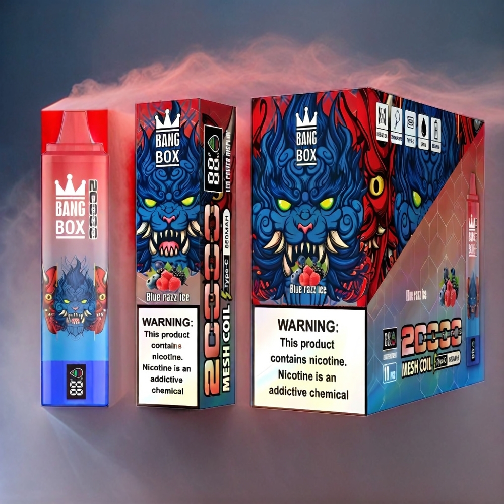Italia Ingrosso Bang Box 20000 Puffs Vape Blue Lampone Ghiaccio con 0%/2%/3%/5% Nicotina, 35ml e 850mAh Ricaricabile