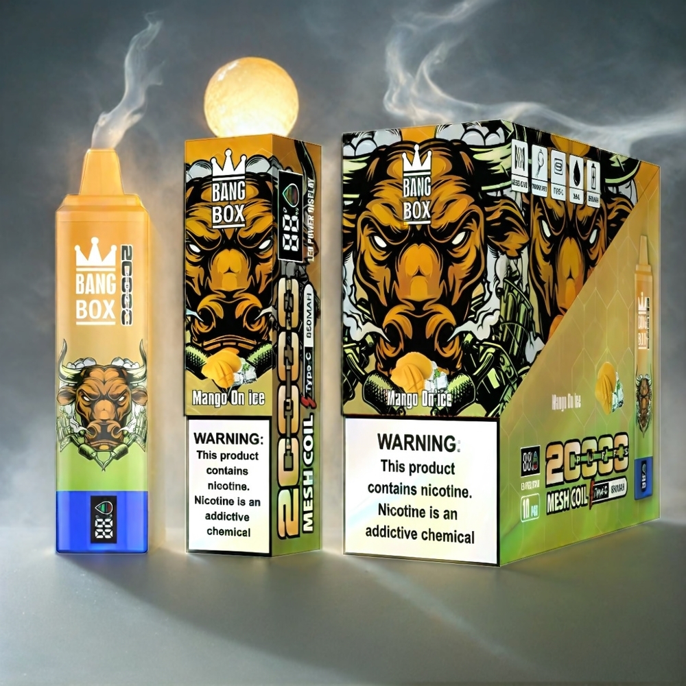 Italia Ingrosso Bang Box 20000 Puffs Vape Mango Ghiaccio – 35ml E-Liquid, 850mAh Ricaricabile, 0-5% Nicotina, 12 Sapori, Mesh Coil, Smart Screen con Indicatore