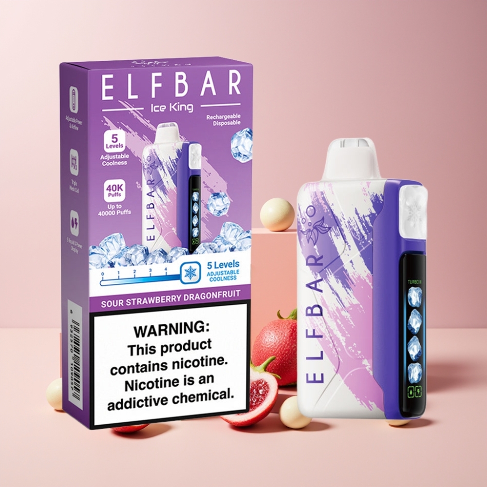 Elf Bar Ice King 40000 Puff Italia Ingrosso Disposable Vape Fragola Acida e Dragonfruit, 20ml, 5% Nicotina, Batteria 850mAh Ricaricabile