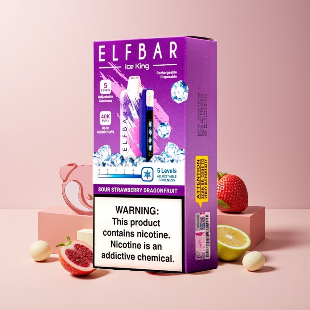 Elf Bar Ice King 40000 Puff Italia Ingrosso Disposable Vape Fragola Acida e Dragonfruit, 20ml, 5% Nicotina, Batteria 850mAh Ricaricabile