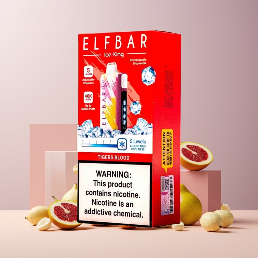 Elf Bar Ice King 40000 Puff Italia Ingrosso Sigaretta Elettronica Monouso Sangue di Tigre con 20ml Liquido, 5% Nicotina, 5 Livelli di Raffreddamento