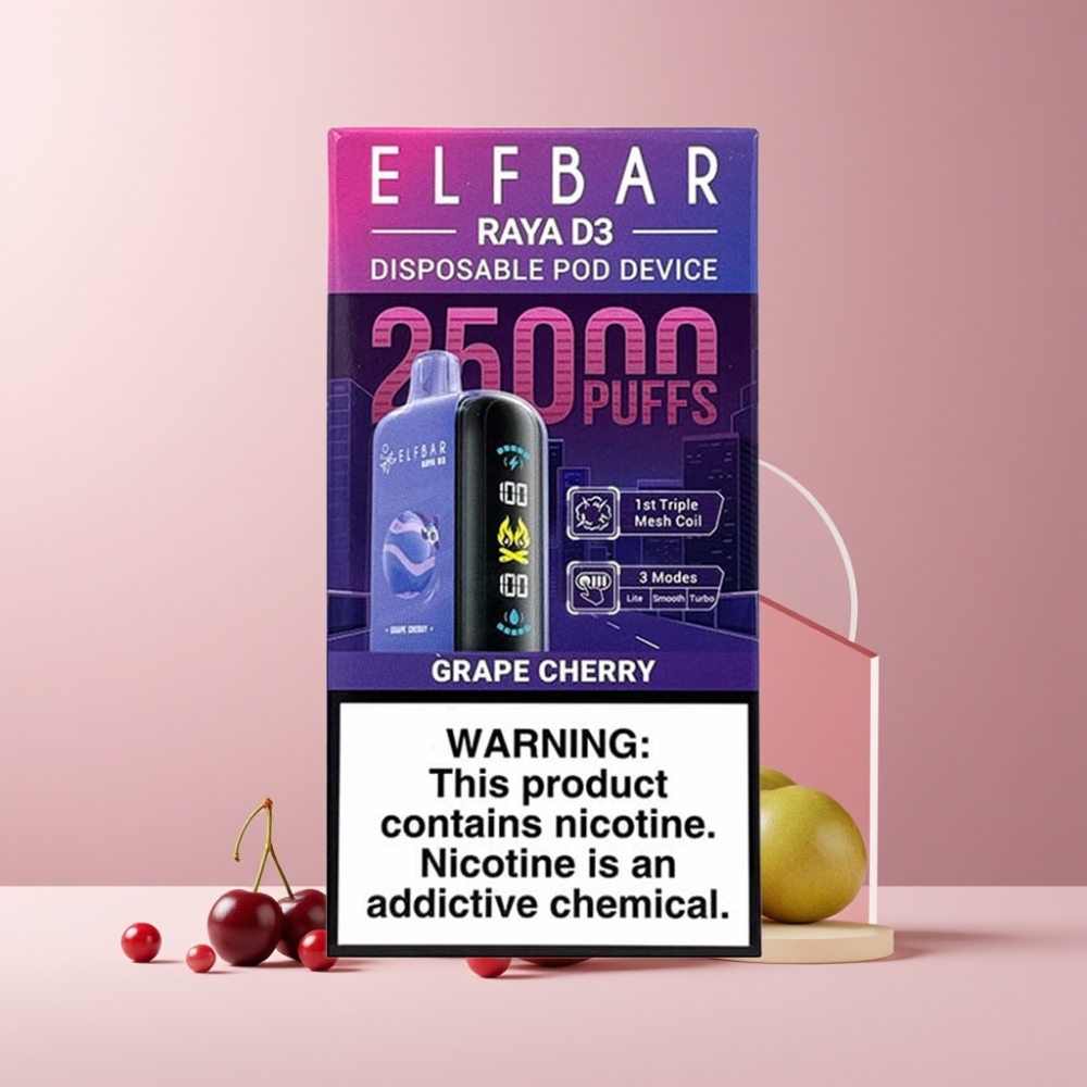 ELF BAR RAYA D3 25000 Puff Italia Ingrosso Disposable Vape Uva Ciliegia, 23ml, 5% Nicotina, Ricaricabile
