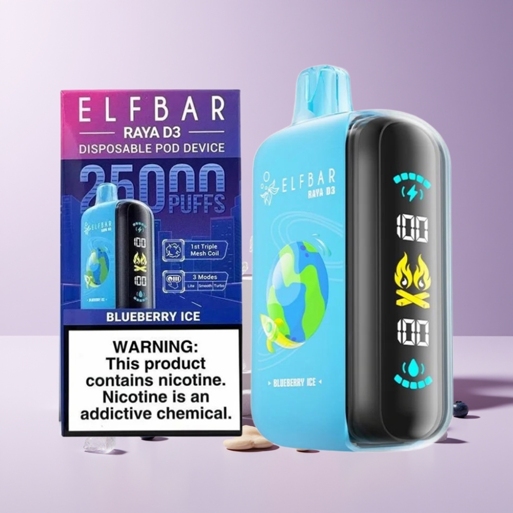 ELF BAR RAYA D3 25000 Puff Italia Ingrosso Ricaricabile 23ml Mirtillo Ghiaccio