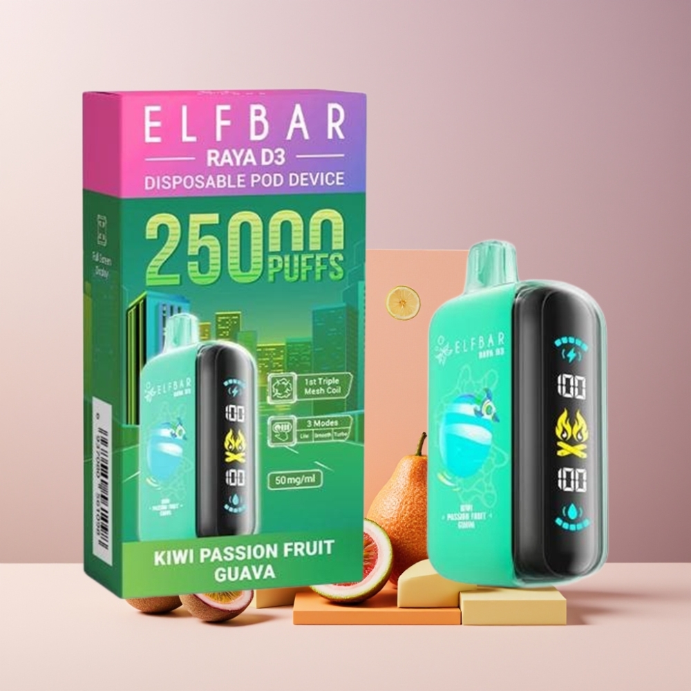 ELF BAR RAYA D3 25000 Puff Italia Ingrosso Ricaricabile Kiwi Frutto della Passione Guava 23ml 5%