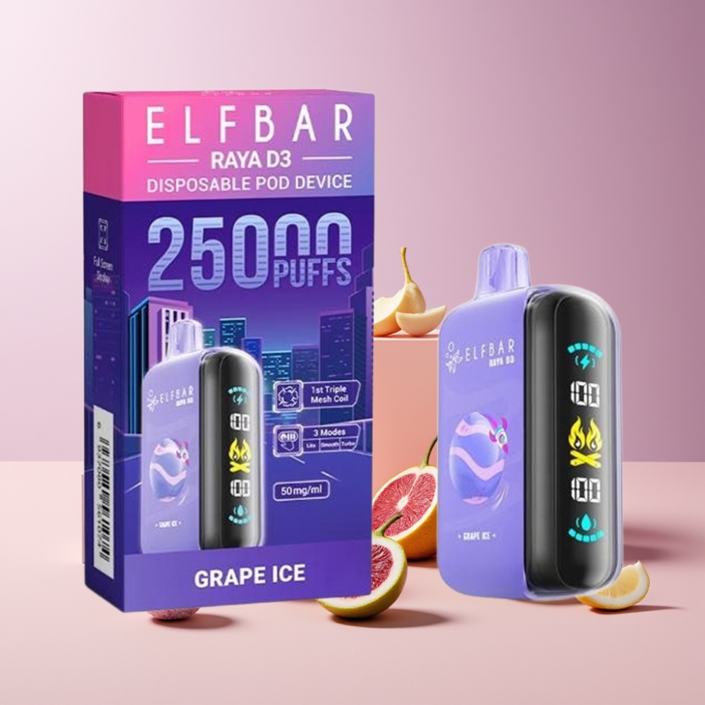 ELF BAR RAYA D3 25000 Puff Italia ingrosso Disposable Vape Ghiaccio d'Uva 23ml 5% Nicotina