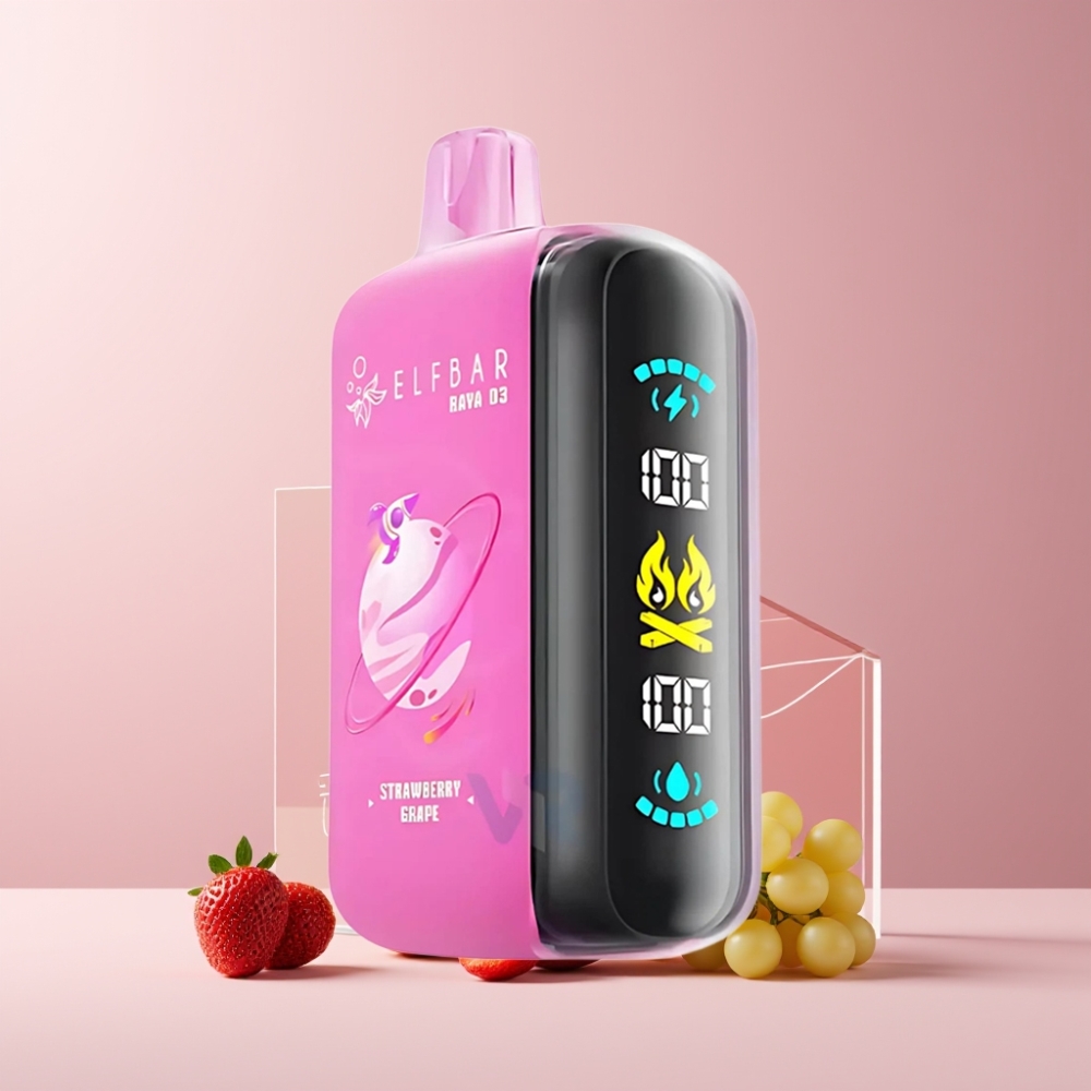 ELF BAR RAYA D3 25000 Puff Ricaricabile Italia Ingrosso - Fragola Uva, 23ml, 5% Nicotina, Tipo-C
