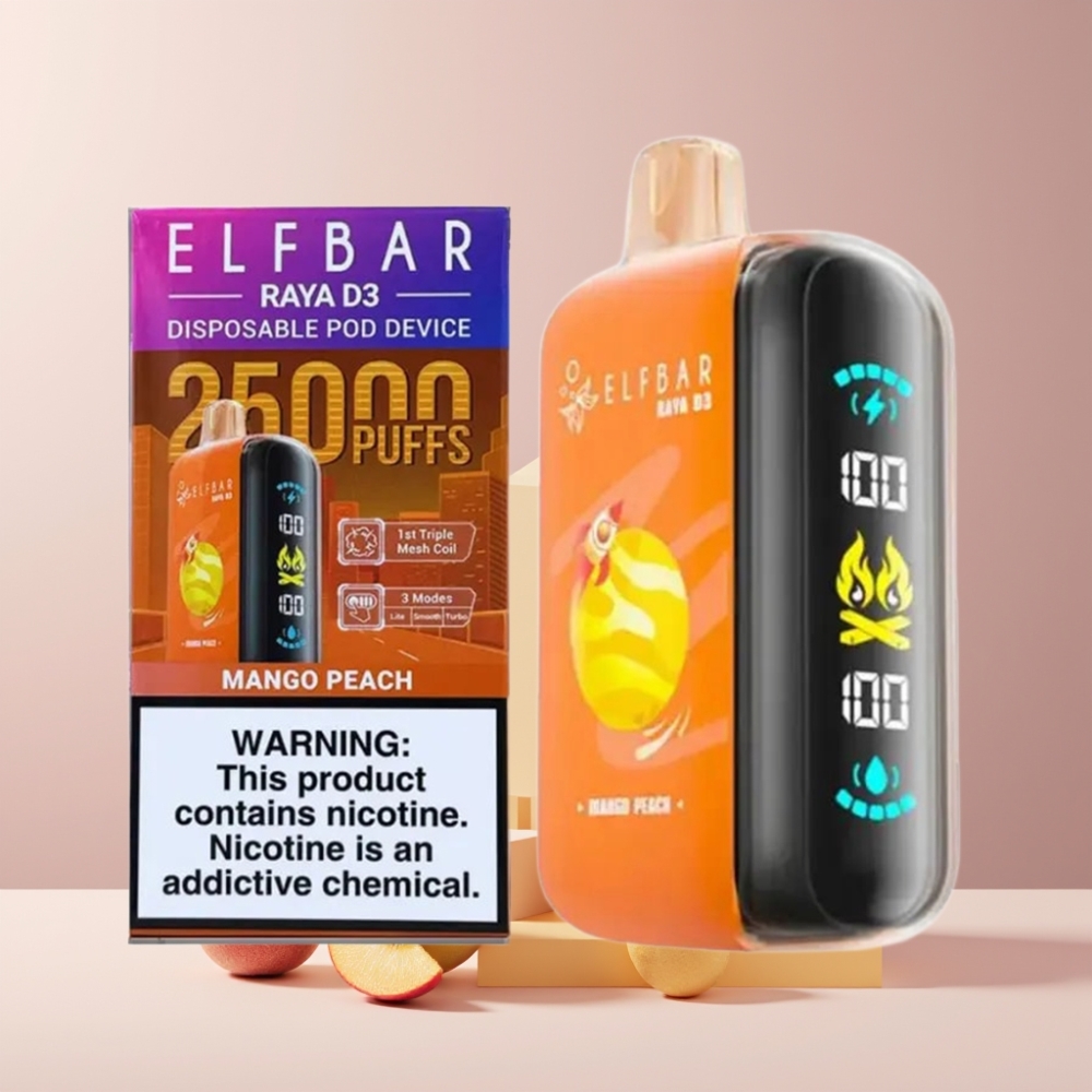 ELF BAR RAYA D3 Italia ingrosso 25000 Puff Ricaricabile Mango Pesca 23ml 5% Nicotina