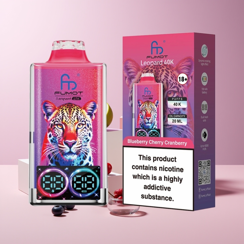 Fumot Leopard 40K Puffs Italia Ingrosso Disposable Vape Mirtillo Ciliegia Mirtillo Rosso, 5% Nicotina, Dual Mesh, 700mAh, Tipo-C