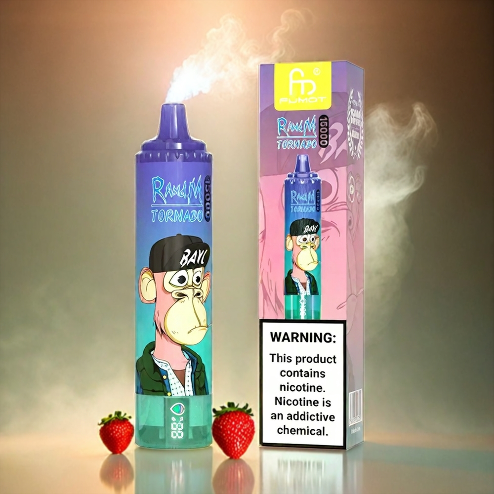 Fumot RandM Tornado 15000 Puffs Italia Ingrosso Fragola Banana – 25ml, 850mAh, Mesh Coil 0.9 Ohm, LCD, Ricarica USB-C, Nicotina 0%-5%