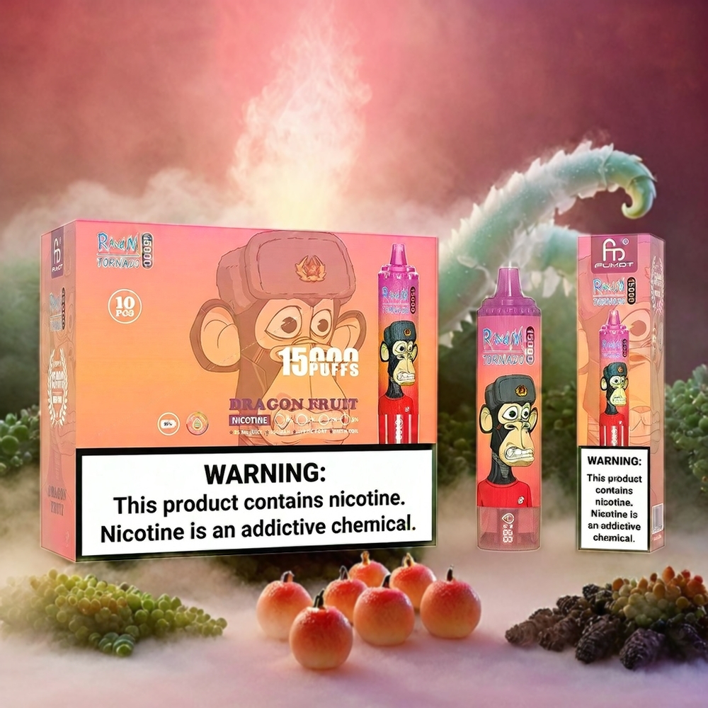 Fumot RandM Tornado 15000 Puffs Italia Ingrosso: Frutto del Drago, Display LCD, 25ml, Mesh Coil 0.9 Ohm, USB Type-C