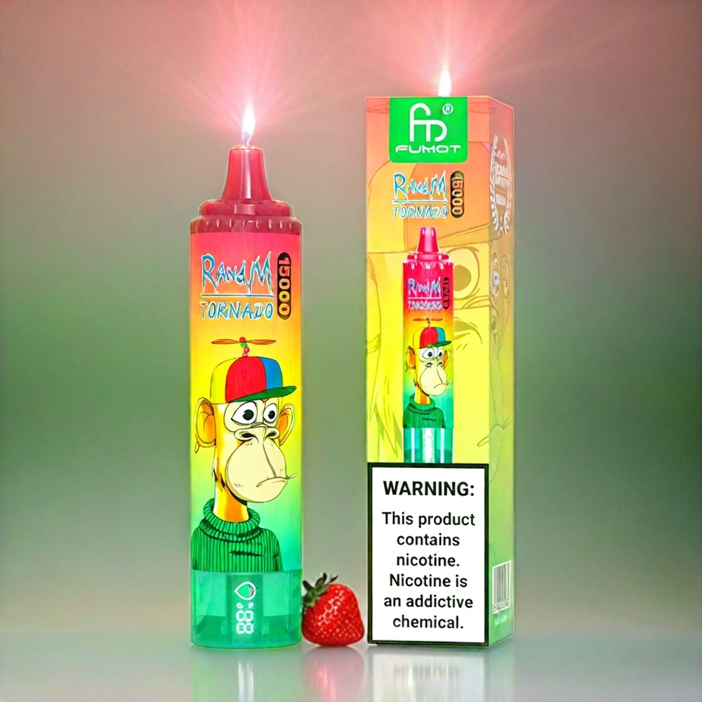 Fumot RandM Tornado 15000 Puffs Italia Ingrosso Vape Fragola Kiwi con Schermo LCD, 25ml Capacità, 850mAh Batteria, Ricarica USB-C