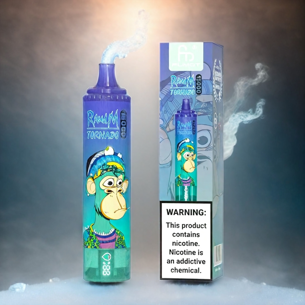 Fumot RandM Tornado Italia Ingrosso 15000 Puffs Blu gelato su ghiaccio con Schermo LCD, 25ml Capacità, 850mAh Batteria, Mesh Coil 0.9 Ohm