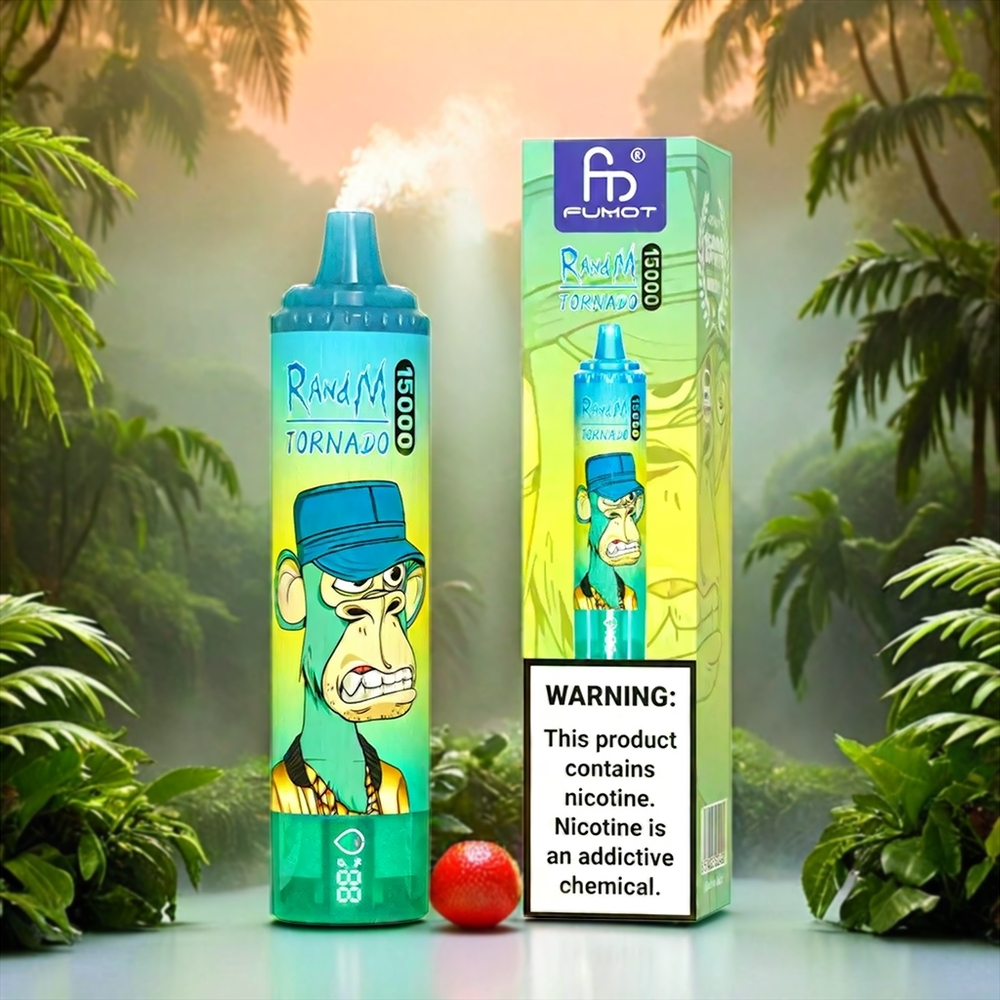 Fumot RandM Tornado Italia Ingrosso 15000 Puffs LCD Display Kiwi Frutto della Passione Guava - 25ml Liquido, 850mAh Batteria, Ricarica USB-C, Mesh Coil 0.9 Ohm, Nicotina 0%/2%/3%/5%