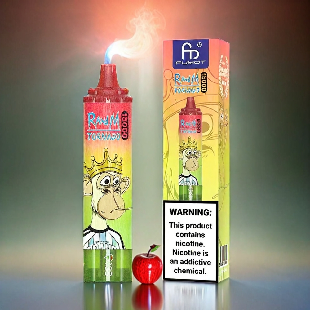 Italia Ingrosso Fumot RandM Tornado 15000 Puffs Vape Mela Pesca Pera – 25ml, 850mAh, Schermo LCD, Ricarica USB-C, Mesh Coil 0.9 Ohm
