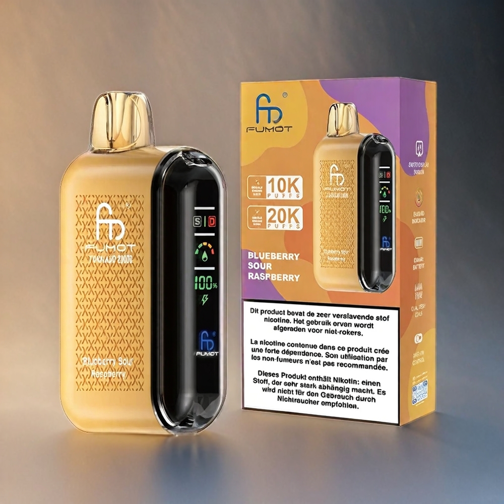 Fumot Tornado 20000 Puffs Italia Ingrosso Blu Mirtillo Lampone Acido con Bobina a doppia maglia, 20ml E-liquid, 850mAh