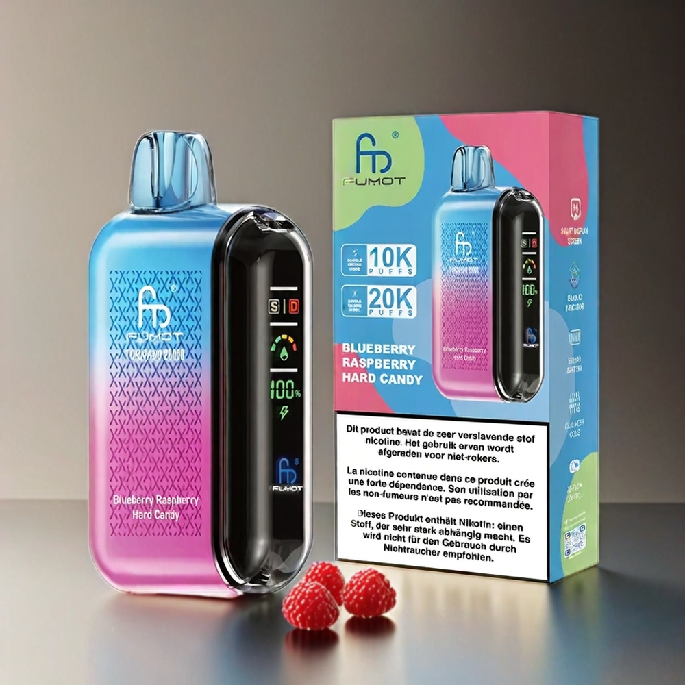 Fumot Tornado 20000 Puffs Italia Ingrosso – Blueberry Lampone Caramella Dura con Bobina a doppia maglia, 20ml E-liquid, 850mAh, Smart Display e Controllo del Flusso d'Aria