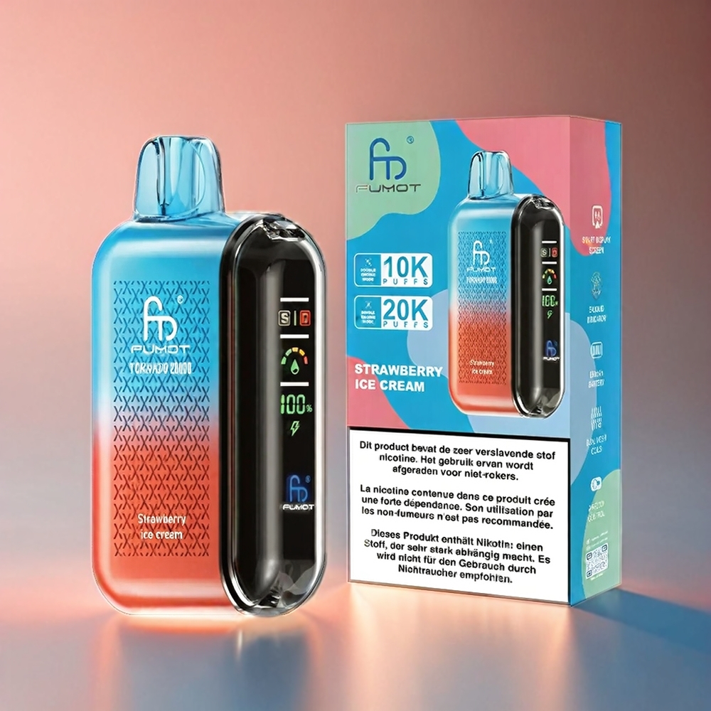 Fumot Tornado 20000 Puffs Italia Ingrosso - Gelato alla Fragola, 20ml E-liquid, 850mAh, Bobina a doppia maglia, Smart Display