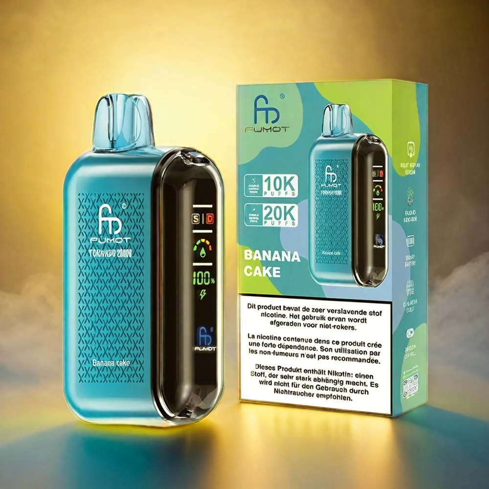 Fumot Tornado 20000 Puffs Italia Ingrosso Torta alla Banana con Display Intelligente, Bobina a doppia maglia e 20ml Capacità