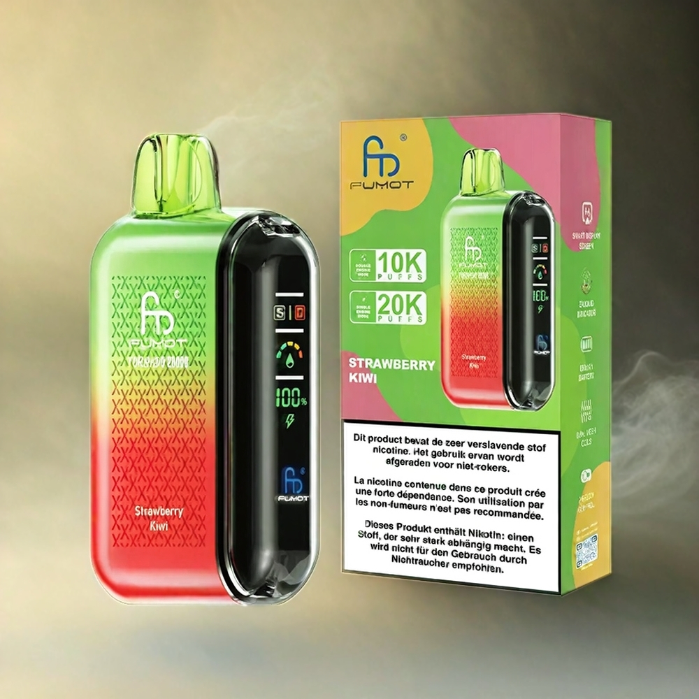 Fumot Tornado 20000 Puffs Italia Ingrosso Vape Fragola Kiwi con Bobina a doppia maglia, 20ml E-liquid, 850mAh Batteria Ricaricabile, Display Smart e Controllo Flusso d'Aria, 2% Nicotina.