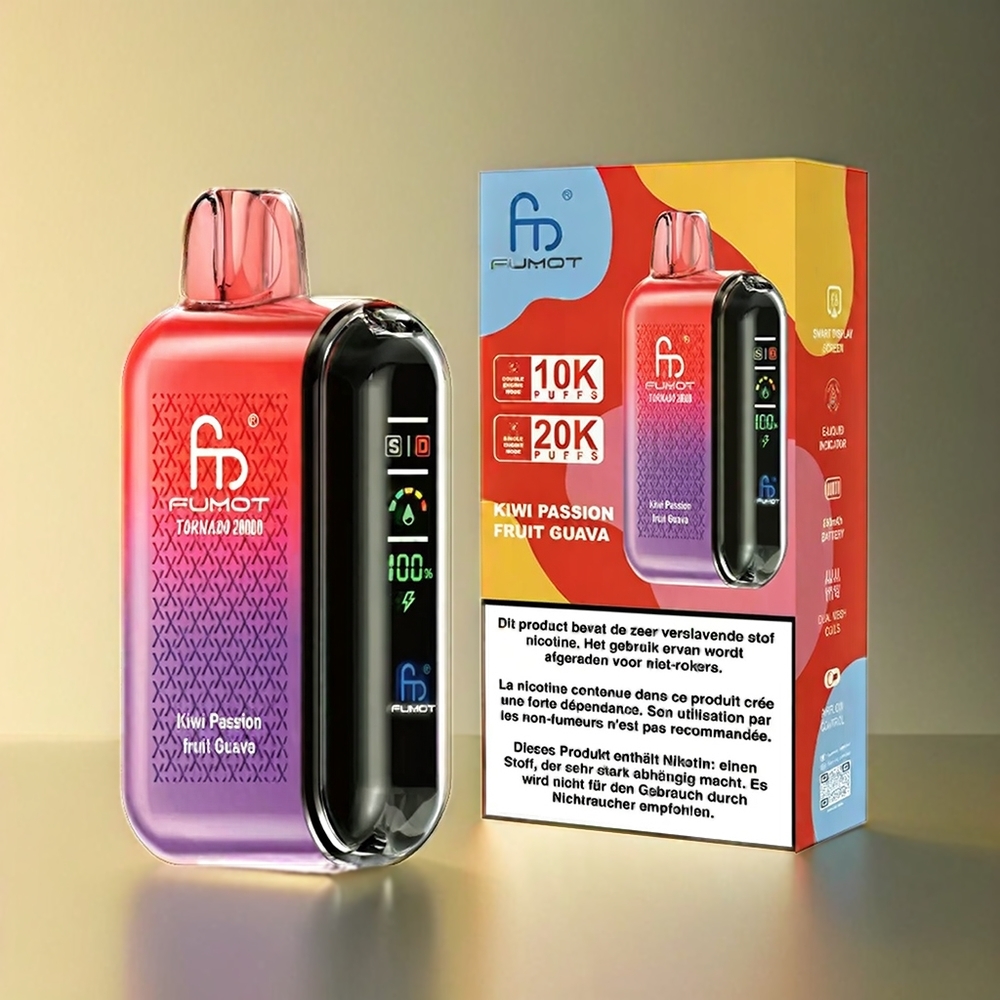 Fumot Tornado 20000 Puffs Italia Ingrosso Vape Kiwi Frutto della Passione Guava con Bobina a doppia maglia, 20ml E-liquid, 850mAh