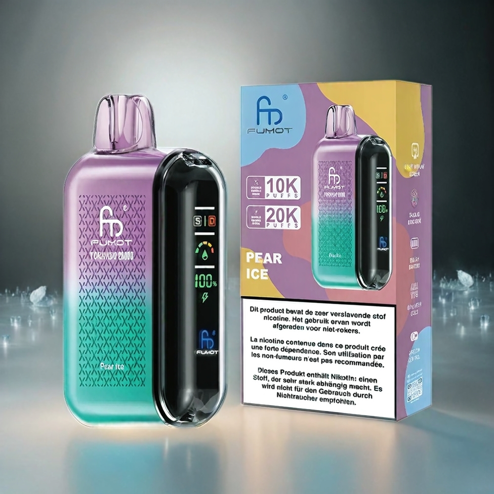 Fumot Tornado 20000 Puffs Italia Ingrosso Vape Pera Ghiaccio con Display Smart, Bobina a doppia maglia, 20ml E-liquid, Batteria 850mAh