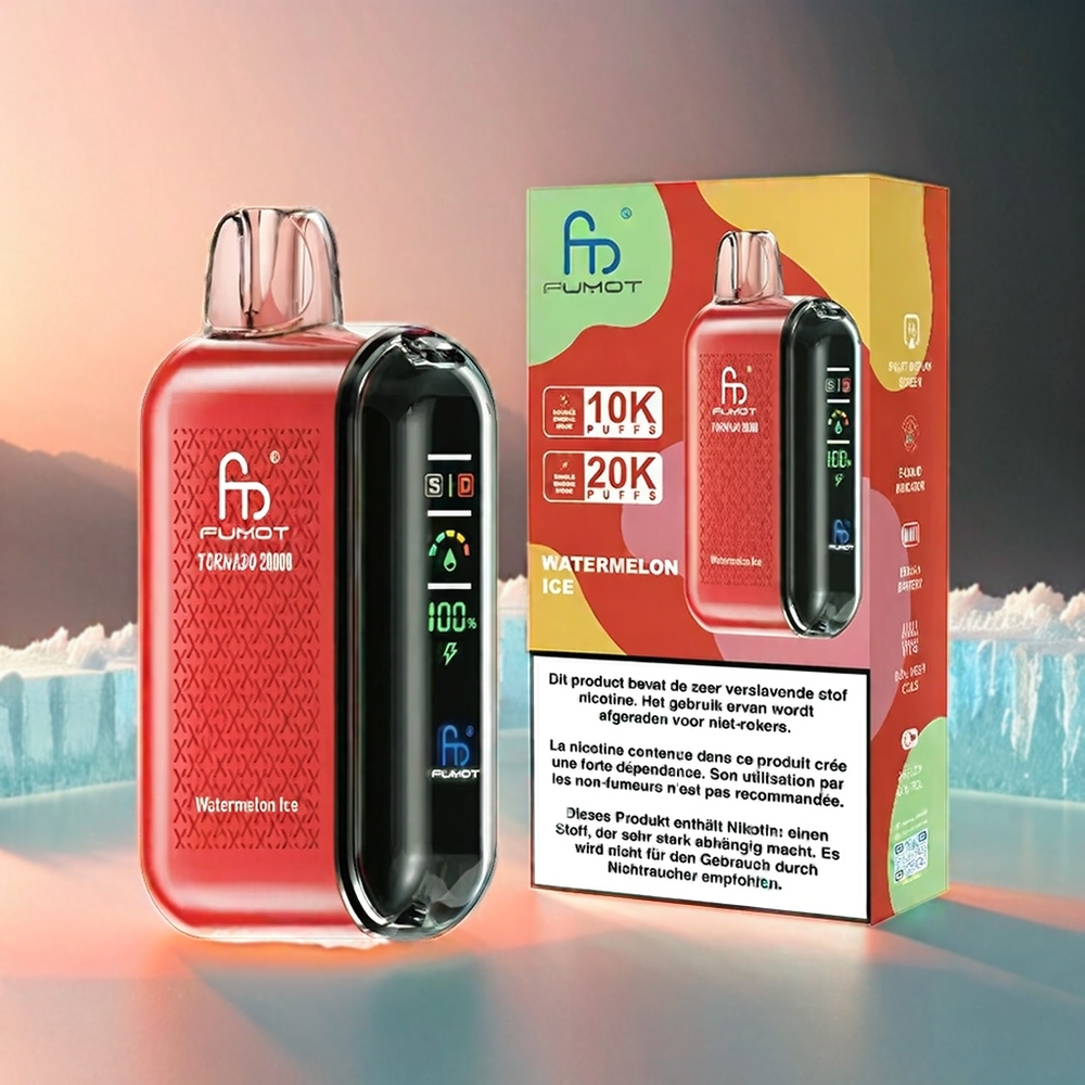 Fumot Tornado Italia Ingrosso 20000 Puffs Bobina a doppia maglia 20ml E-liquido 850mAh Smart Display Watermelon Ice 2% Nic