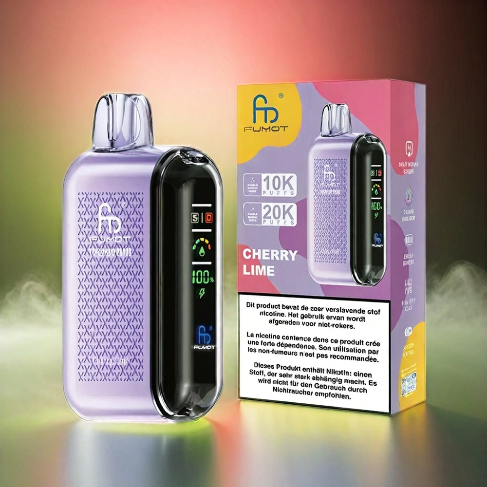 Fumot Tornado Italia Ingrosso 20000 Puffs Bobina a doppia maglia 20ml E-liquido Ciliegia Lime 850mAh Display Intelligente 2% Nicotina