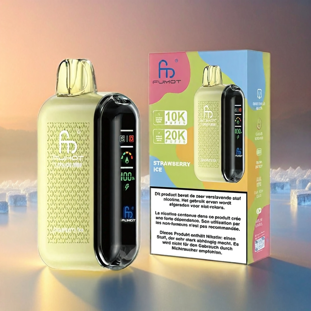 Fumot Tornado Italia Ingrosso 20000 Puffs Bobina a doppia maglia 20ml Fragola Ghiaccio Display Intelligente