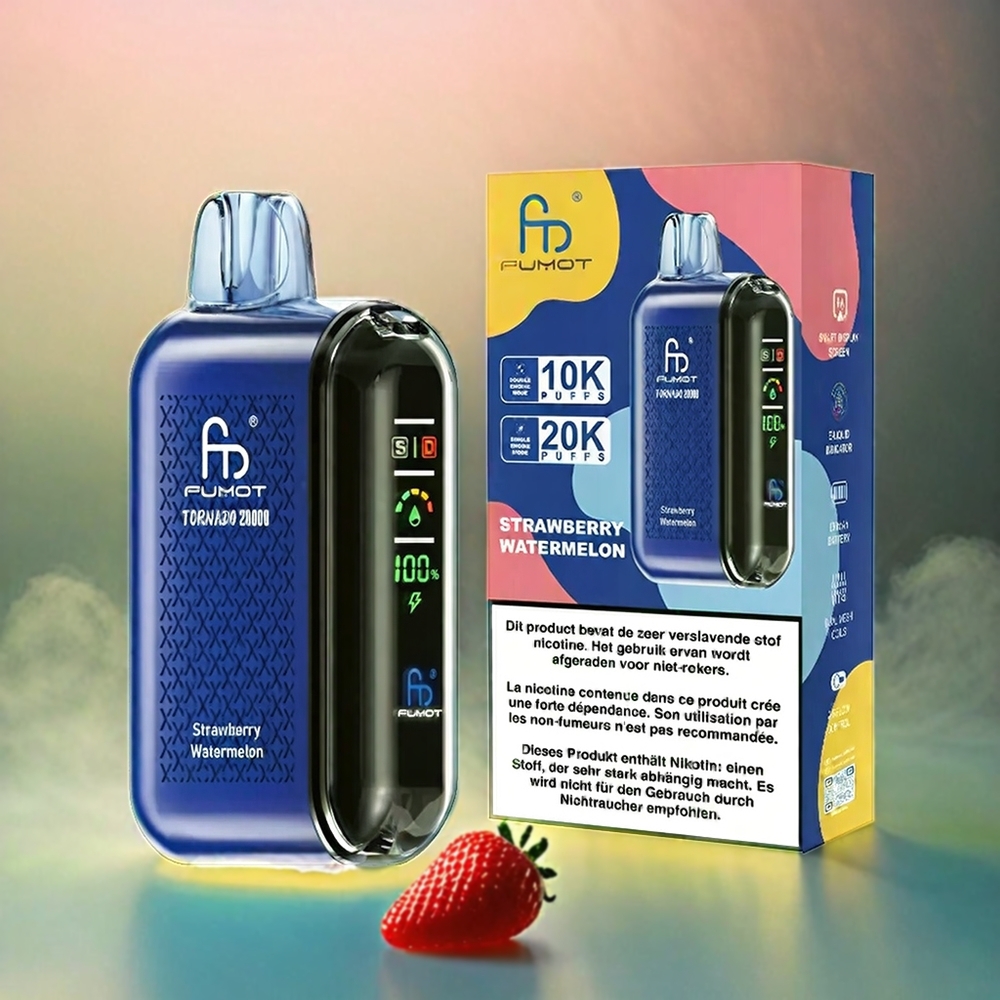 Fumot Tornado Italia Ingrosso 20000 Puffs Bobina a doppia maglia Fragola Anguria 20ml E-liquido 850mAh Ricaricabile con Display Smart e Controllo del Flusso d'Aria 2% Nicotina Modalità Single Engine