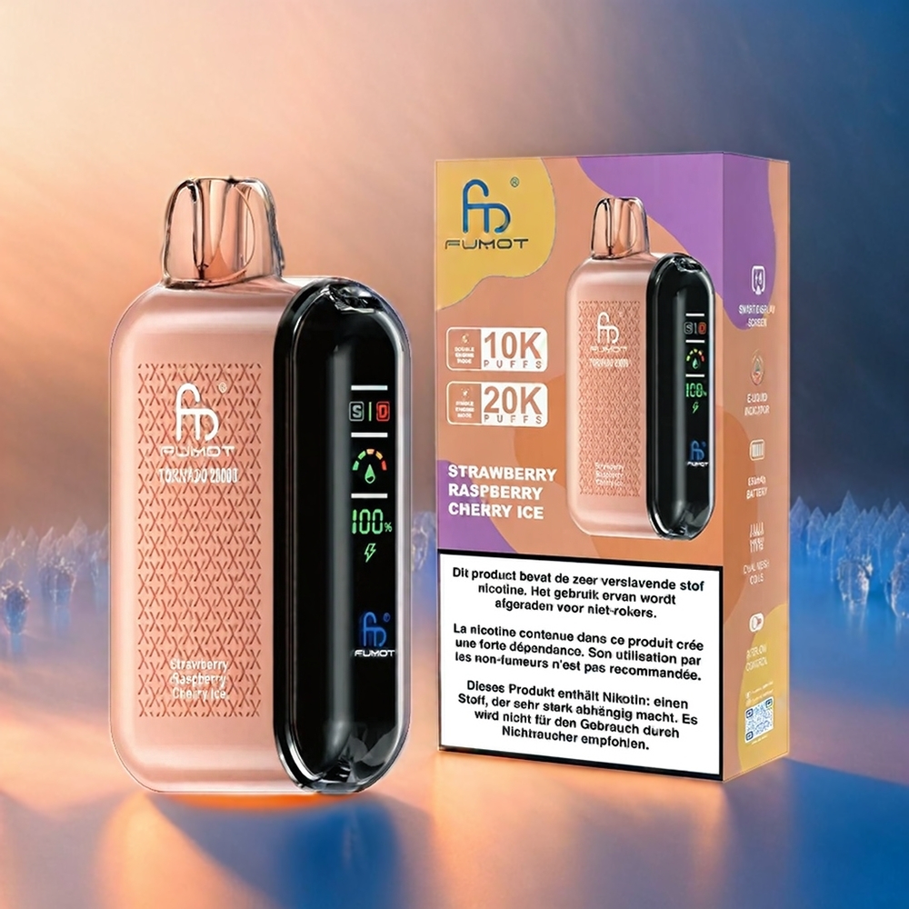 Fumot Tornado Italia Ingrosso 20000 Puffs Bobina a doppia maglia Fragola Lampone Ciliegia Ghiaccio 20ml Display Smart 850mAh