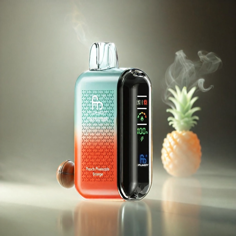 Fumot Tornado Italia Ingrosso 20000 Puffs Bobina a doppia maglia Peach Pineapple Orange (Pesca Ananas Arancia) 20ml 850mAh Smart Display