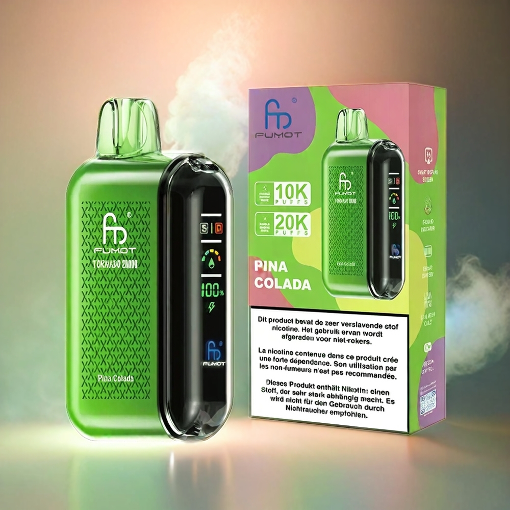 Fumot Tornado Italia Ingrosso 20000 Puffs Bobina a doppia maglia Pina Colada con Display Smart e 20ml E-liquid