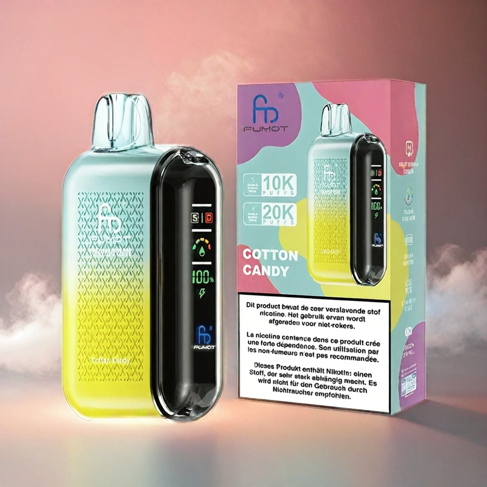 Fumot Tornado Italia Ingrosso 20000 Puffs Vape Cotton Candy con Bobina a doppia maglia, 20ml E-liquid, 850mAh, Display Smart, Controllo Flusso Aria, 2% Nicotina