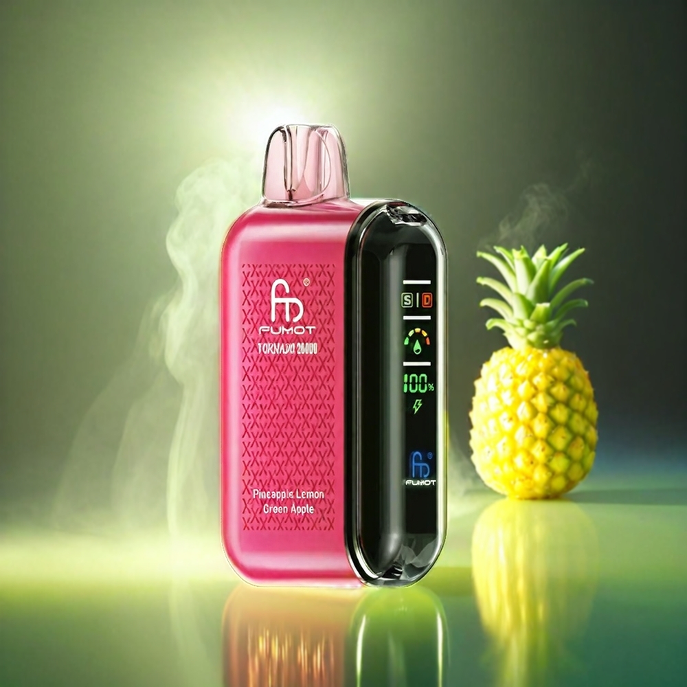 Fumot Tornado Italia Ingrosso 20000 Tiri Pineapple Lemon Green Apple con Bobina a doppia maglia, 20ml E-liquid, 850mAh Batteria, Display Smart e Controllo Flusso Aria